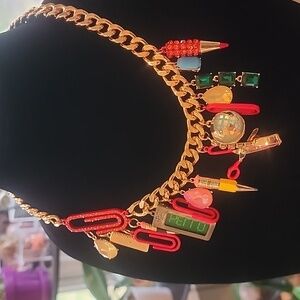 Betsey Johnson Gold School Inspired  Charm Necklace and Charm Braclet Set